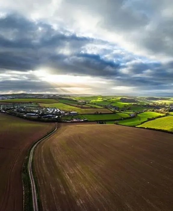 Framed Print : Lights and Shadows over Fields and Farms from a drone, Devon, England, Europe Framed Print : Lights and Shadows over Fields and Farms from a drone, Devon, England, Europe