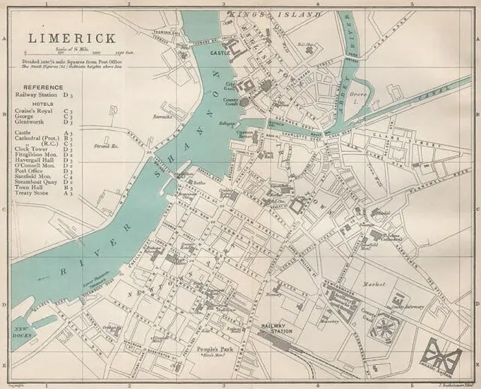 Framed Print : LIMERICK town / city plan. Ireland. BARTHOLOMEW, 1901 antique map Framed Print : LIMERICK town / city plan. Ireland. BARTHOLOMEW, 1901 antique map