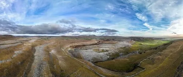 Framed Print : Limestone pavement panoramic drone aerials # of Crummock Dale near Austwick, North Yorkshire Framed Print : Limestone pavement panoramic drone aerials # of Crummock Dale near Austwick, North Yorkshire