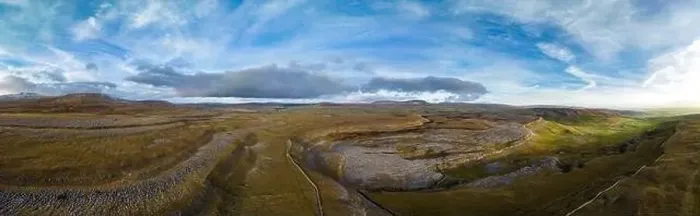 Framed Print : Limestone pavement panoramic drone aerials # of Crummock Dale near Austwick, North Yorkshire Framed Print : Limestone pavement panoramic drone aerials # of Crummock Dale near Austwick, North Yorkshire