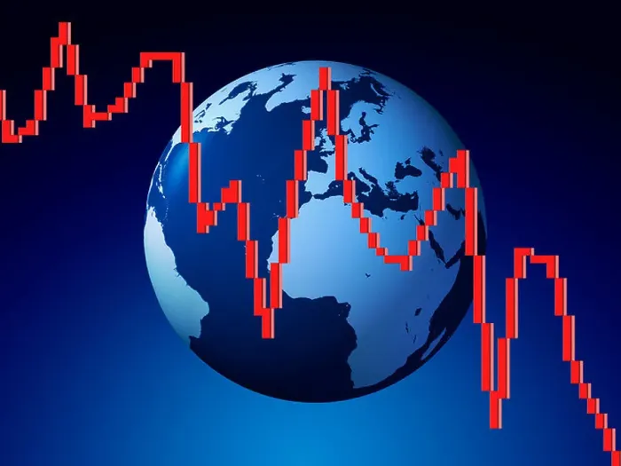 Framed Print : Line chart in front of blue globe - conceptual image suggesting loss in profits Framed Print : Line chart in front of blue globe - conceptual image suggesting loss in profits