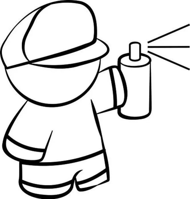 Framed Print : Line drawing of man with spray paint painting something via spray Framed Print : Line drawing of man with spray paint painting something via spray