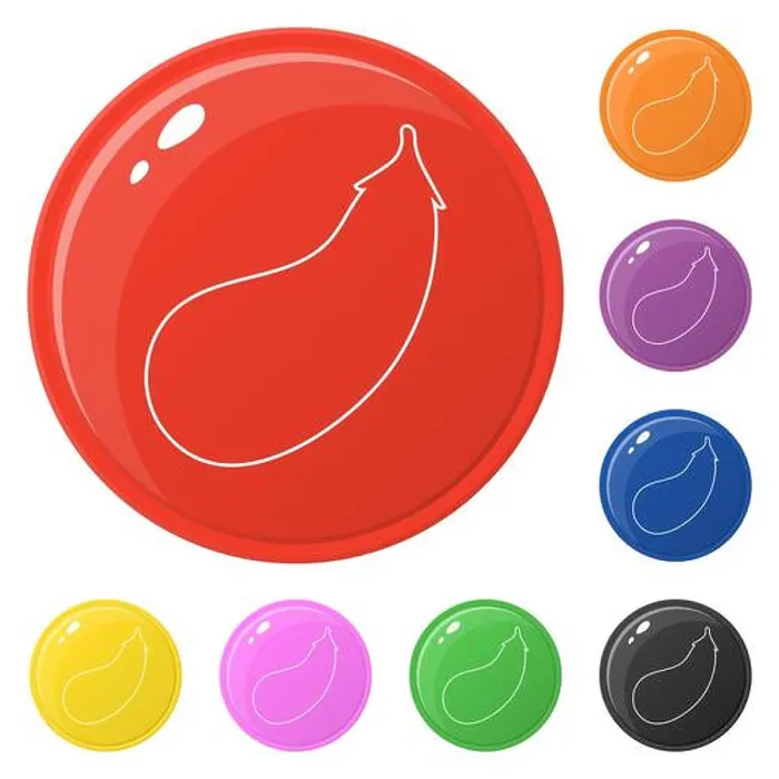 Framed Print : Line style eggplant icons set 8 colors isolated on white