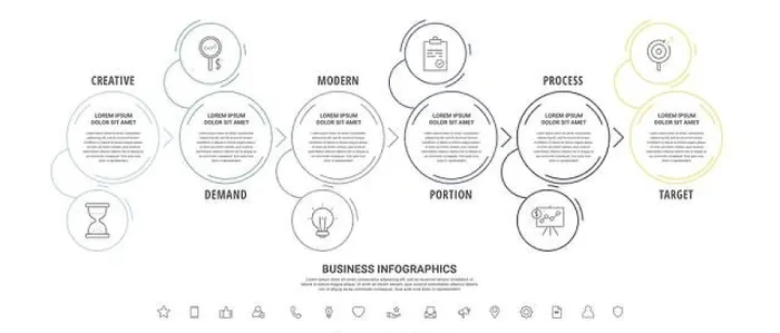 Framed Print : Thin line vector infographics with seven circles and arrows Framed Print : Thin line vector infographics with seven circles and arrows