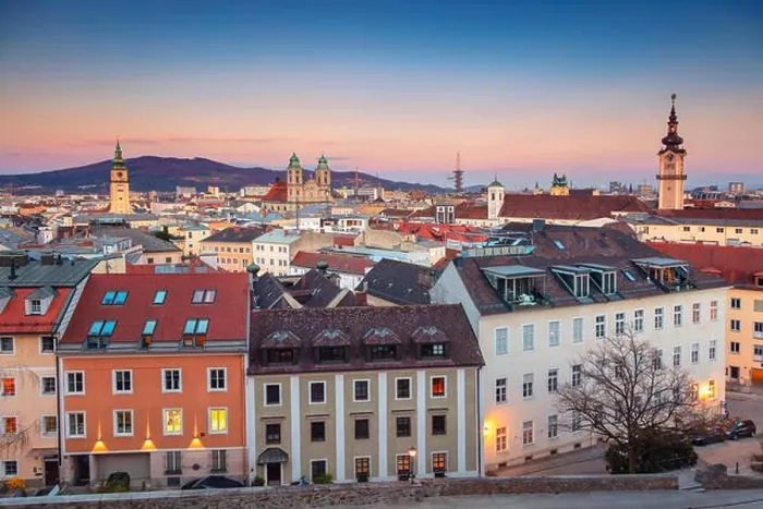 Framed Print : Linz, Austria. Aerial cityscape image of Linz, Austria during sunset Framed Print : Linz, Austria. Aerial cityscape image of Linz, Austria during sunset