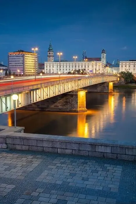 Framed Print : Linz, Austria. Cityscape image of riverside Linz, Austria during twilight blue hour with reflection of the city lights in Danube river Framed Print : Linz, Austria. Cityscape image of riverside Linz, Austria during twilight blue hour with reflection of the city lights in Danube river