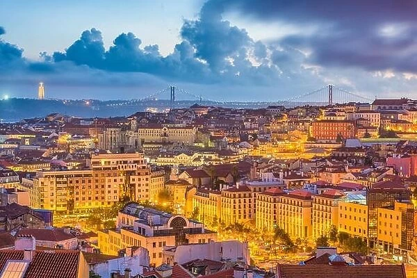 Lisbon, Portugal City Skyline over the Baixa district