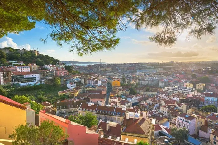 Framed Print : Lisbon, Portugal City Skyline with Sao Jorge Castle before sunset Framed Print : Lisbon, Portugal City Skyline with Sao Jorge Castle before sunset