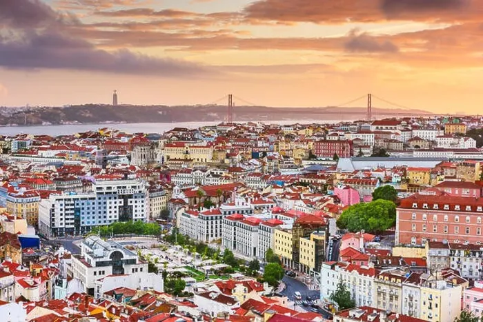 Framed Print : Lisbon, Portugal City Skyline with Sao Jorge Castle and the Tagus River