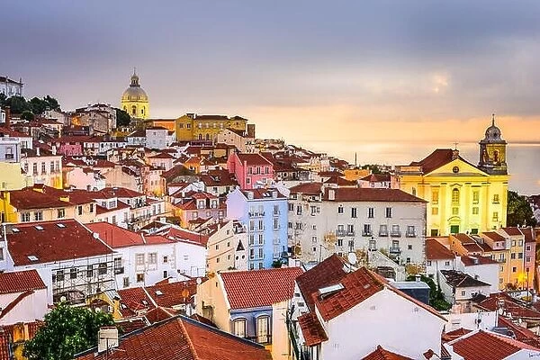Lisbon, Portugal cityscape at the Alfama district at dawn