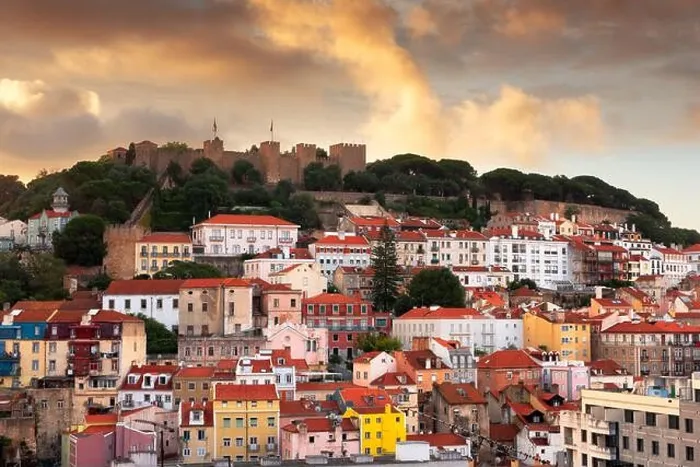 Framed Print : Lisbon, Portugal downtown skyline towards the river at dusk Framed Print : Lisbon, Portugal downtown skyline towards the river at dusk