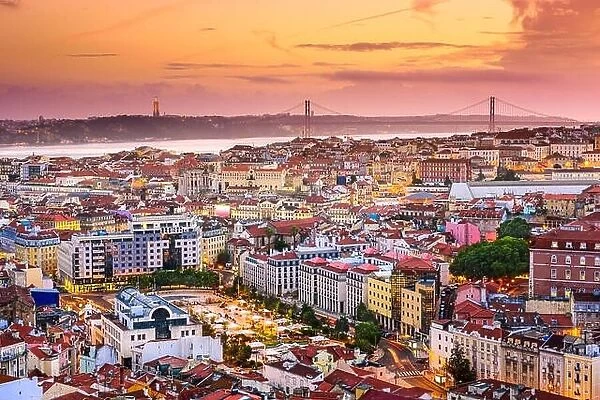 Lisbon, Portugal skyline at night