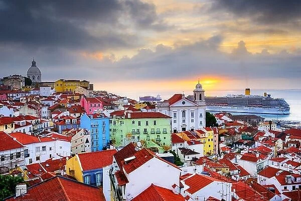 Lisbon, Portugal sunrise skyline at Alfama District