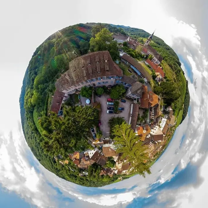 Framed Print : Little planet spherical view of little village Andlau, Alsace, France Framed Print : Little planet spherical view of little village Andlau, Alsace, France