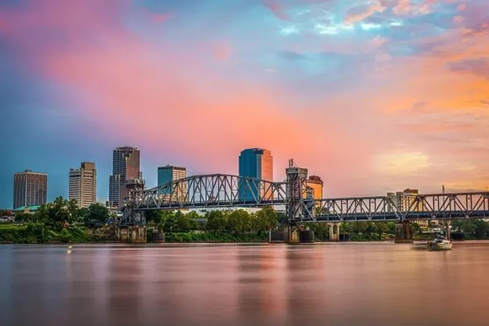 Framed Print : Little Rock, Arkansas, USA downtown skyline on the Arkansas River at dawn Framed Print : Little Rock, Arkansas, USA downtown skyline on the Arkansas River at dawn