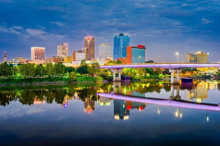 Framed Print : Little Rock, Arkansas, USA skyline on the Arkansas River at dusk Framed Print : Little Rock, Arkansas, USA skyline on the Arkansas River at dusk