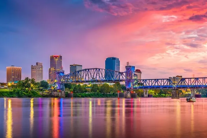 Framed Print : Little Rock, Arkansas, USA skyline on the Arkansas River at dusk Framed Print : Little Rock, Arkansas, USA skyline on the Arkansas River at dusk