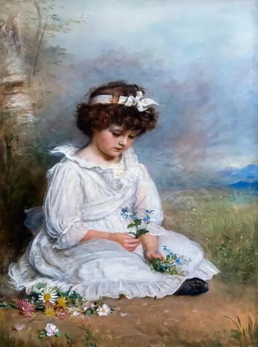 Framed Print : Little Speedwell's Darling Blue by John Everett Millais (1829-1896), oil on canvas, 1891 / 2 Framed Print : Little Speedwell's Darling Blue by John Everett Millais (1829-1896), oil on canvas, 1891 / 2