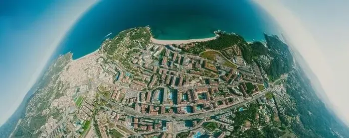 Framed Print : Lloret de Mar City on Mediterranean Sea in summer Spain. 360 vr Drone shot Framed Print : Lloret de Mar City on Mediterranean Sea in summer Spain. 360 vr Drone shot