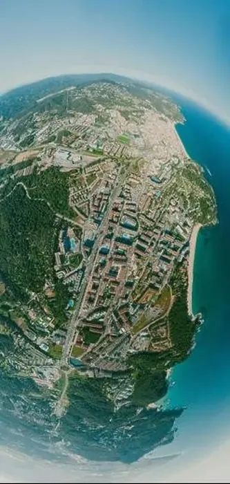 Framed Print : Lloret de Mar City on Mediterranean Sea in summer Spain. 360 vr Drone shot Framed Print : Lloret de Mar City on Mediterranean Sea in summer Spain. 360 vr Drone shot