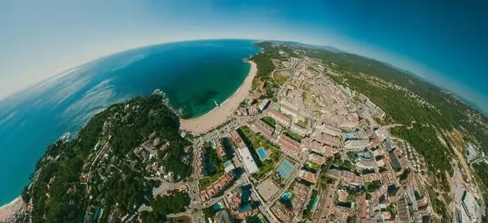 Framed Print : Lloret de Mar on Mediterranean Sea in summer Spain. 360 vr Drone shot Framed Print : Lloret de Mar on Mediterranean Sea in summer Spain. 360 vr Drone shot