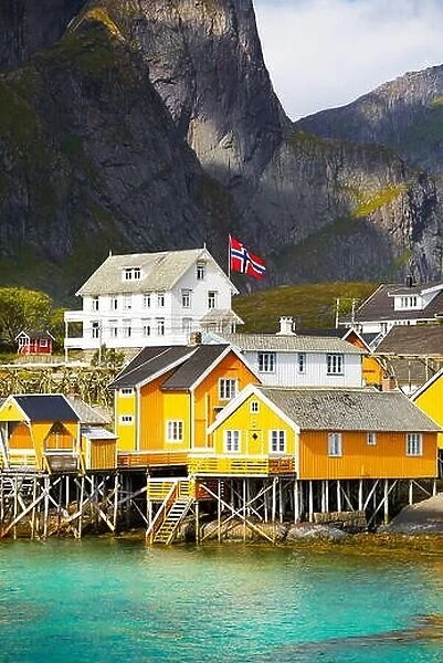 Lofoten Islands, traditional fishermen`s huts Rorbu, Norway