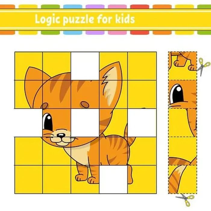 Framed Print : Logic puzzle for kids. Cat animal Framed Print : Logic puzzle for kids. Cat animal