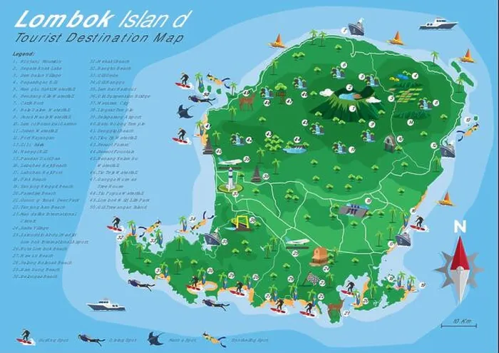 Framed Print : Lombok Island Tourist Destination map Framed Print : Lombok Island Tourist Destination map