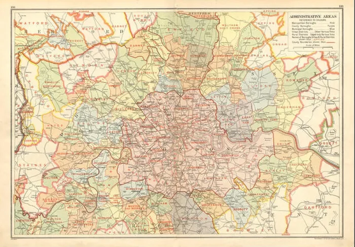 Framed Print : LONDON BOROUGHS: Metropolitan County & Municipal Boroughs, 1928 vintage map