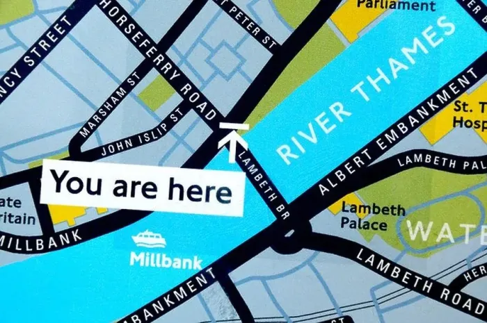 Framed Print : London, England, UK. You Are Here on London tourist map. River Thames and Lambeth Framed Print : London, England, UK. You Are Here on London tourist map. River Thames and Lambeth