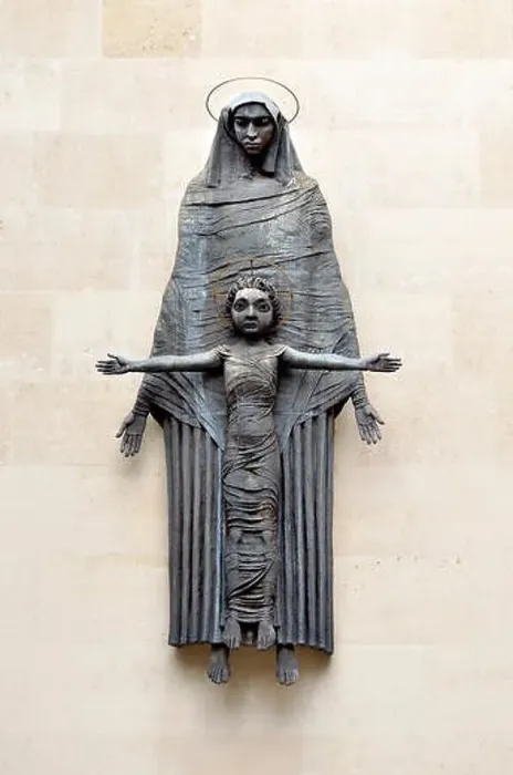 Framed Print : London, England, UK. Madonna and Child sculpture (Jacob Epstein; 1952) in Dean's Mews Framed Print : London, England, UK. Madonna and Child sculpture (Jacob Epstein; 1952) in Dean's Mews