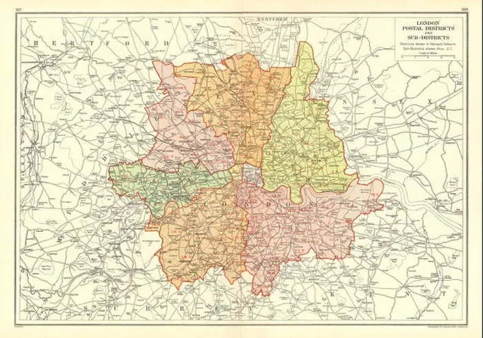 Framed Print : LONDON: Postal Districts and Sub-Districts. Postcodes, 1937 vintage map Framed Print : LONDON: Postal Districts and Sub-Districts. Postcodes, 1937 vintage map