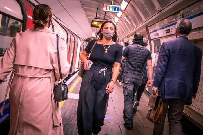 Framed Print : London- September, 2020: People in the London Underground wearing covid 19 face masks Framed Print : London- September, 2020: People in the London Underground wearing covid 19 face masks