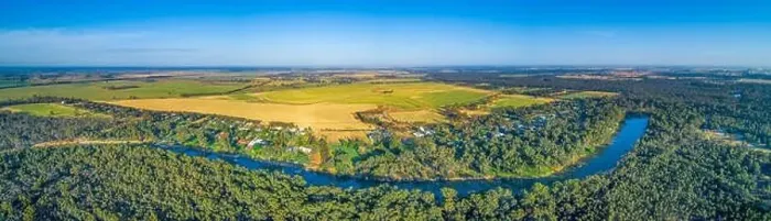 Framed Print : Long stretch of Murray River - wide aerial panorama Framed Print : Long stretch of Murray River - wide aerial panorama
