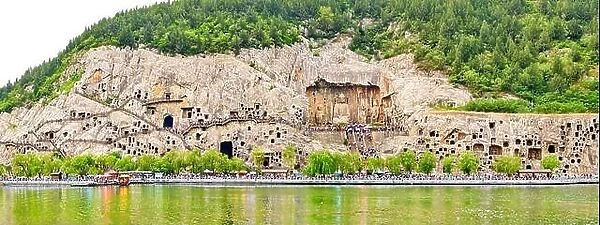 Longmen Grottoes panoramic view, Luoyang, China