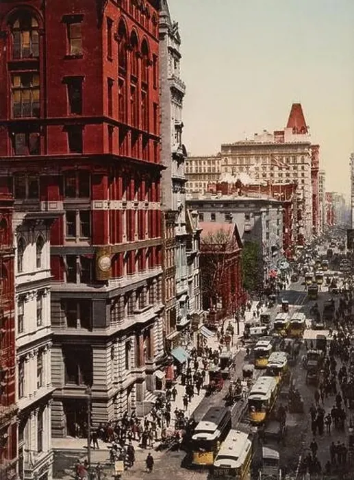 Framed Print : Looking up Broadway from Dey Street, New York City 1900 Framed Print : Looking up Broadway from Dey Street, New York City 1900