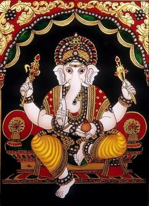 Framed Print : Lord Ganesha glass painting, tanjore at tamil nadu India, Asia Framed Print : Lord Ganesha glass painting, tanjore at tamil nadu India, Asia