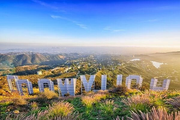 LOS ANGELES, CALIFORNIA - FEBRUARY 29, 2016: The Hollywood sign overlooking Los Angeles. The iconic sign was originally created in 1923