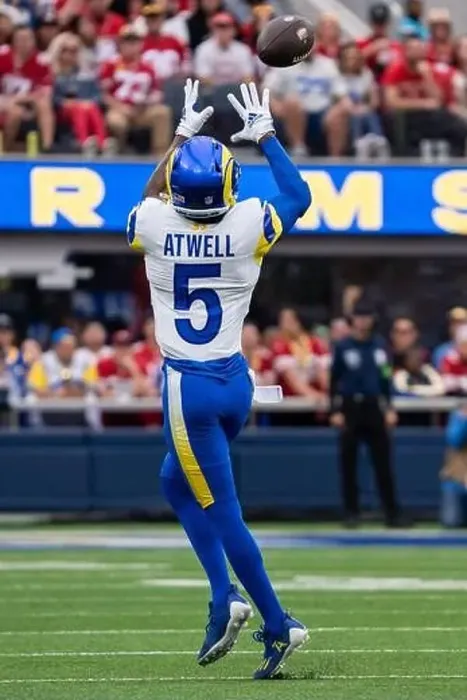 Framed Print : Los Angeles Rams wide receiver Tutu Atwell (5) makes a catch during a NFL game against the San Francisco 49ers Framed Print : Los Angeles Rams wide receiver Tutu Atwell (5) makes a catch during a NFL game against the San Francisco 49ers