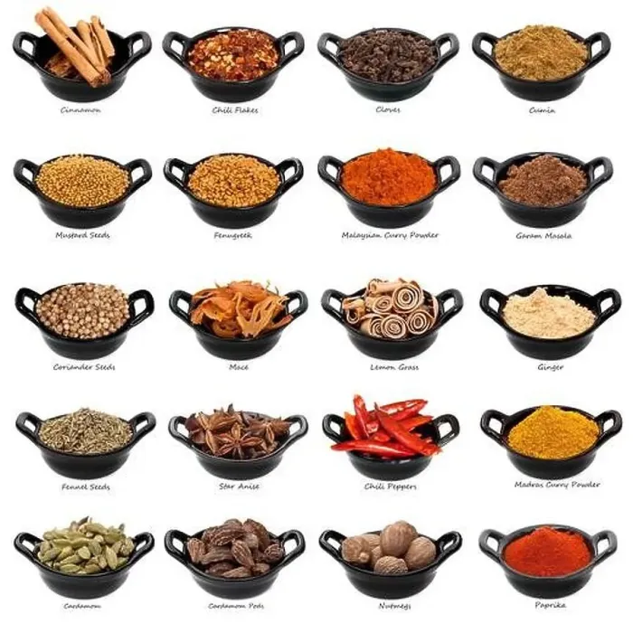 Framed Print : Lots of spices in small black dishes, with names beneath. XXXL file Framed Print : Lots of spices in small black dishes, with names beneath. XXXL file