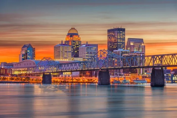 Framed Print : Louisville, Kentucky, USA downtown skyline at the river at dusk Framed Print : Louisville, Kentucky, USA downtown skyline at the river at dusk