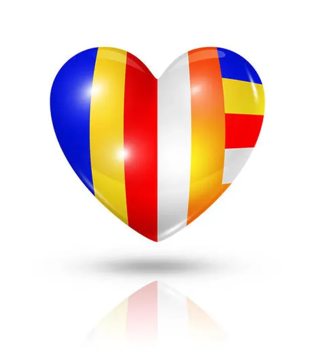 Framed Print : Love buddhism symbol. 3D heart flag icon isolated on white with clipping path