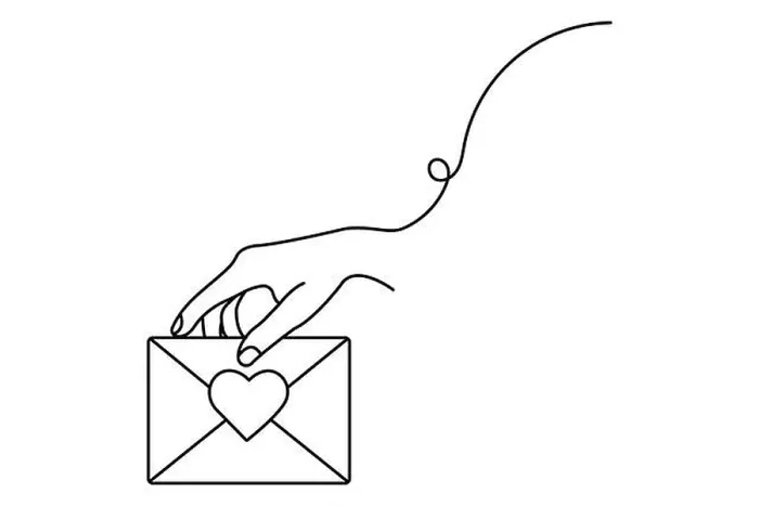 Framed Print : Love letter continuous one line drawing of valentine's day simple vector icon