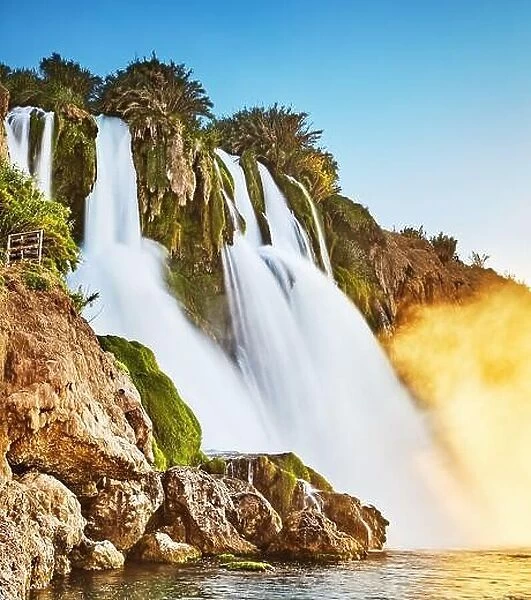 Lower Duden waterfall at sunrise in Antalya, Turkey