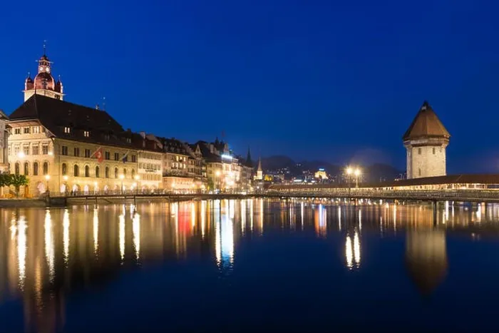 Framed Print : Lucerne. Image of Lucerne, Switzerland during twilight blue hour Framed Print : Lucerne. Image of Lucerne, Switzerland during twilight blue hour