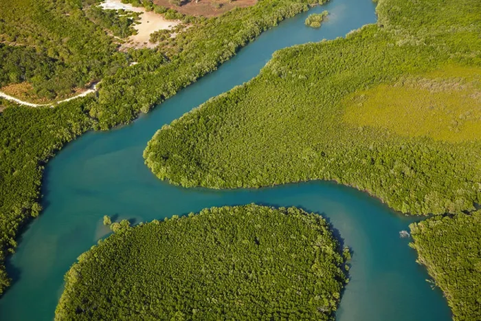Framed Print : Ludmilla Creek and mangroves, by East Point Recreation Reserve, Darwin, Northern Territory, Australia - aerial Framed Print : Ludmilla Creek and mangroves, by East Point Recreation Reserve, Darwin, Northern Territory, Australia - aerial