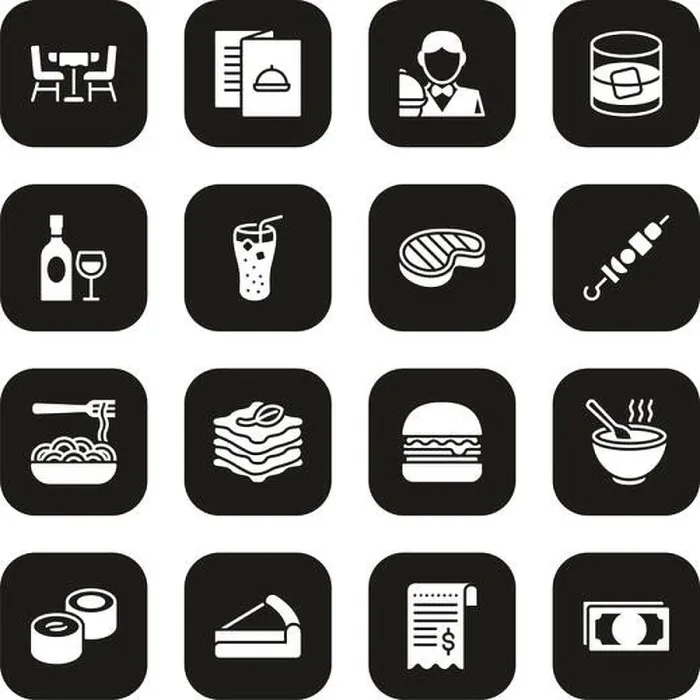 Framed Print : Lunch Icons White On Black Set