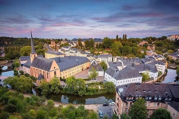Luxembourg City. Aerial cityscape image of old town Luxembourg during beautiful summer sunset