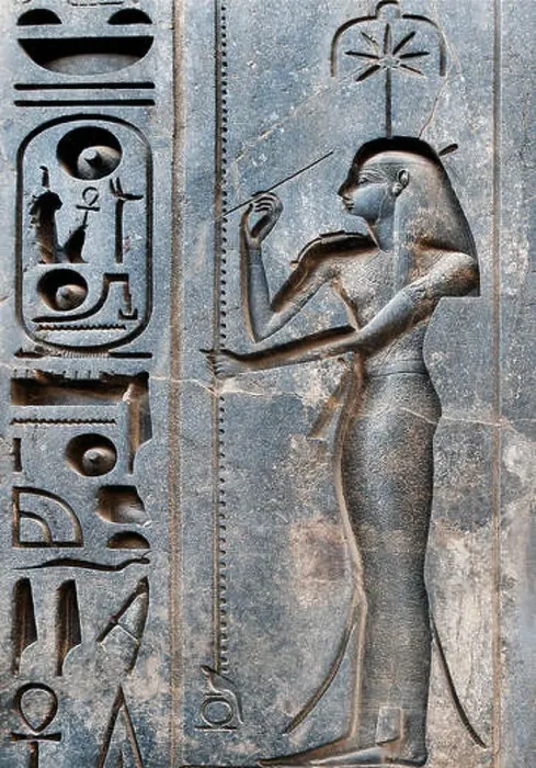 Framed Print : Luxor, Egypt. Temple of Luxor (Ipet resyt): the writing goddess Seshat carved on the statue of the king Ramses II