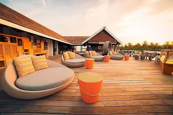 Luxury lounge in Maldives. Beach sofa and chairs
